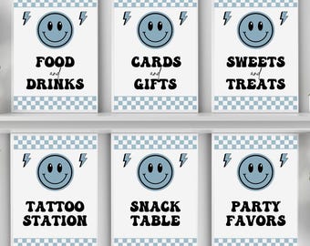 Editable Happy Dude Birthday Signs Bundle Custom Sign Instant Download Blue One Happy Dude Party Signs 1st Birthday Decor Cool Blue Canva