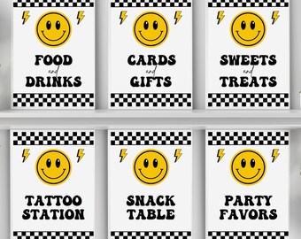 One Happy Dude Signs Instant Download Yellow Happy Dude Party Signs Printable 1st Birthday Boy Signs Retro One Happy Dude Canva Editable