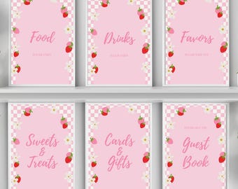 Berry First Birthday Table Signs Strawberry Party Decor Editable Printable 1st Birthday Strawberry Signs Sweet One Birthday Berry 1st