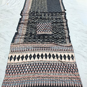Black Chinon Silk Saree | Real Mirror Work, Sequins & Printed Designer Party Wear Saree
