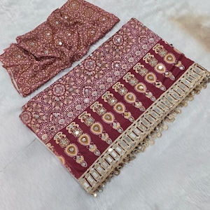 Chinon Silk Saree with Real Mirror Work & Sequins | Printed Designer Party Wear Saree