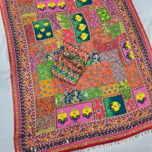 Real Mirror Work Chinon Silk Saree, Colorful Patchwork Embroidered Indian Saree With Blouse
