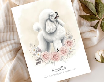 Tarjeta de felicitación de caniche: elegantes ilustraciones de perros, disponible en 6 colores