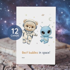 Space Theme Classroom Valentine Card - Astronaut & Alien Theme - 12 Cards