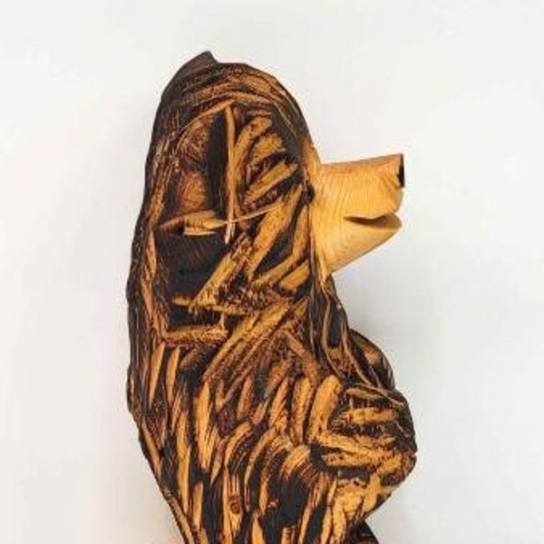 Alaska Chainsaw Carved Wood Bear From Log Hand Carved 9" Happy Brown Teddy Bear