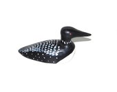 Minnesota Loon Wood Carving Figurine Black White Swimming Duck Mini Decoy