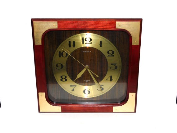 Vintage Seiko Wood Brass Corner Wall Clock 12