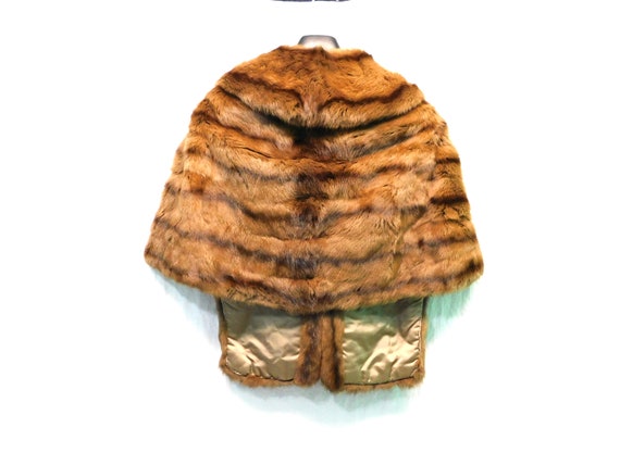 Vintage Brown Striped Rabbit Fur Stole Cape Coat … - image 7