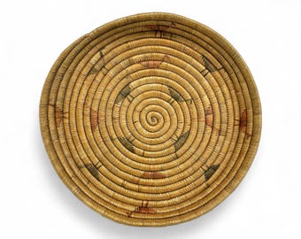 Vtg Alaska Native Eskimo Coiled Grass Basket Shore Birds Tray Inuit 16" Dia