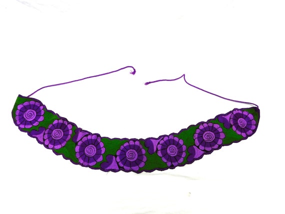 Vtg M L Purple Green Floral Embroidered Belt Fabr… - image 3