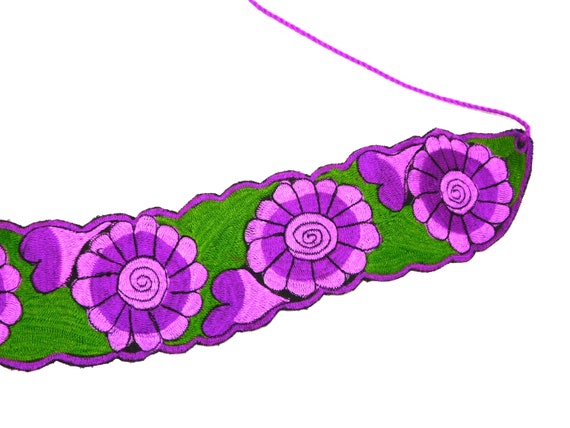 Vtg M L Purple Green Floral Embroidered Belt Fabr… - image 6