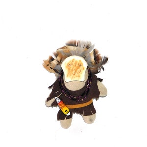 Indigenous Indian Pin Stuffed Suede Leather Bone Face Alpaca Bead Beaded Necklace South American Art