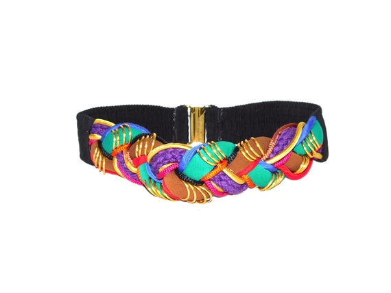 Vtg 80s XS S Colorful Braided Fabric Belt Summer … - image 2