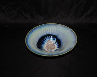 Kris Bliss Alaska Drip Glaze Art Pottery Bowl Blue Brown Signed 8" dia Alaskan Studio