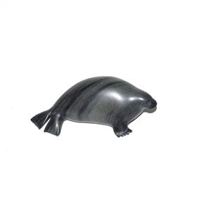 Vintage Canadian Inuit Carved Seal Soapstone Gray Black Striped Soapstone Signed Carving