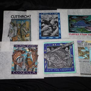 Vintage Lot Ray Troll Alaska Art Silk Screen Sample Felts Prints From T Shirt Store Display