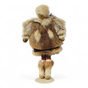 Vintage Alaska Native Eskimo Made Fur Doll Traditional Beaver Parka Embroidered Suede Face 12&quot; Tall