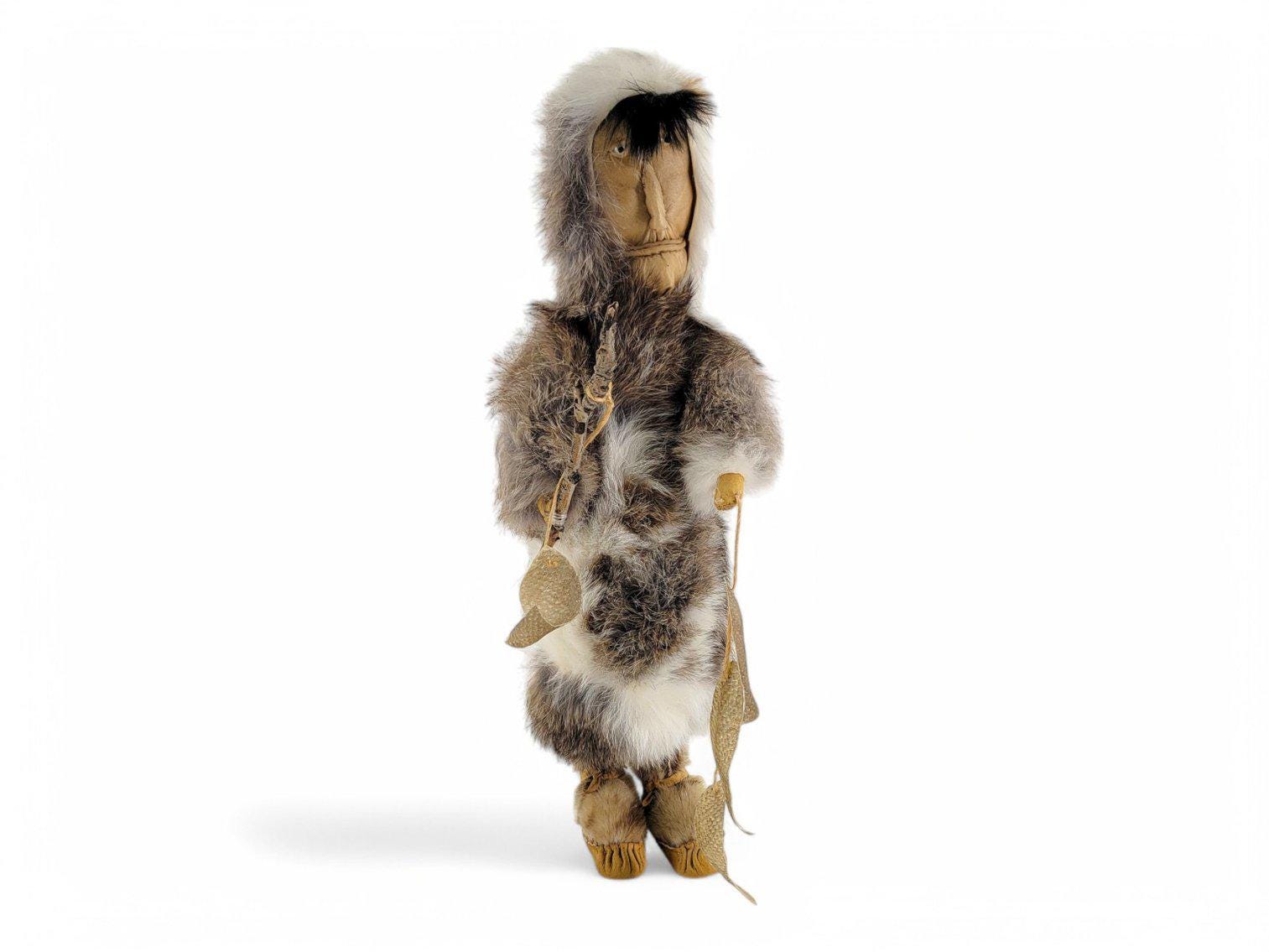 Chevak Alaska Native Eskimo Doll Cupik Man Holding String of Fish