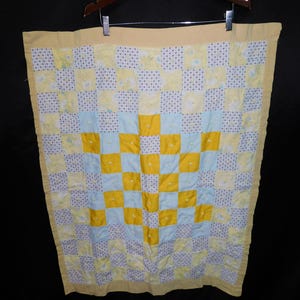 Vtg Yellow Blue Patchwork Baby Quilt Doll Throw Blanket