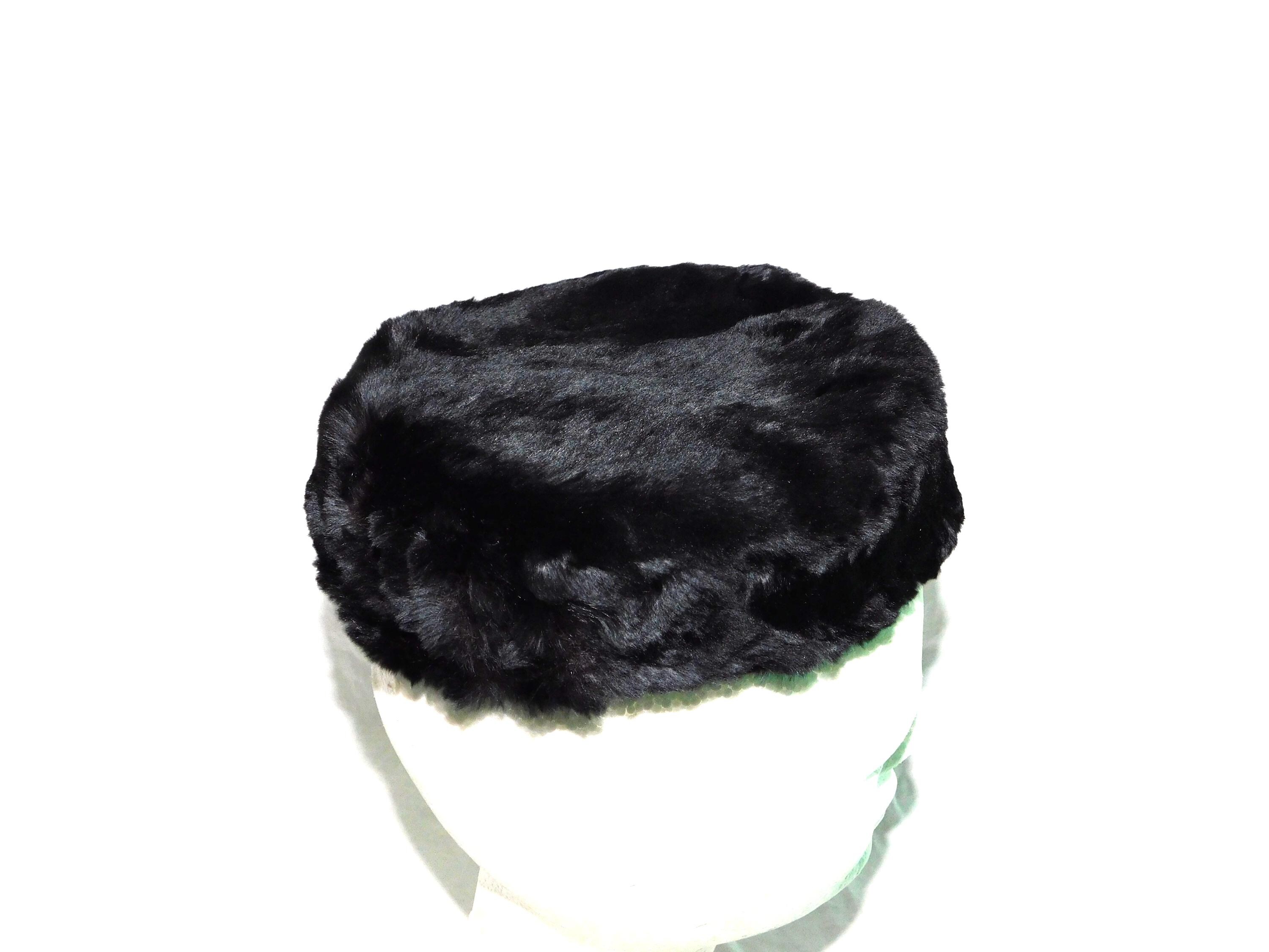 Black Wool Blend Women\'s Fur-Trim Pillbox Hat Margot Sable Pillbox Hat – Apparis main image 2