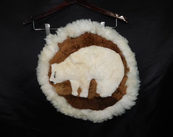 Polar Bear Alpaca Fur White Brown Shearling Pillow Cover Round Sham 17" Dia Decor Peru Made