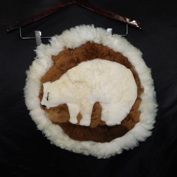 Polar Bear Alpaca Fur White Brown Shearling Pillow Cover Round Sham 17" Dia Decor Peru Made