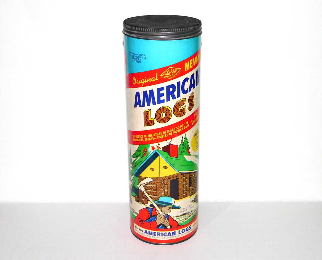 Vintage Halsam Original Hewn American Logs Toy Can ONLY Empty Cannister ...