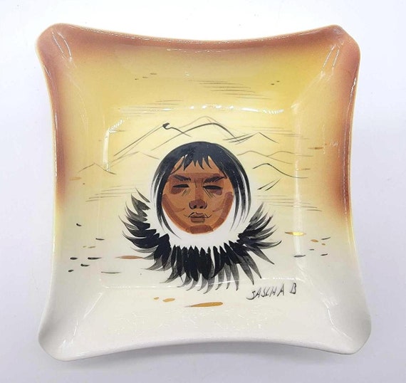 Vtg 1960s Alaska Eskimo Inuit Man Sascha B Brastoff Painted Ceramic Pottery  Bowl Square MCM Art Signed Alaskan -  Canada