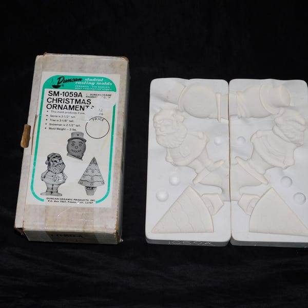 Vintage Duncan Christmas Ornaments Ceramic Casting Mold Santa Tree Snowman In Original Box