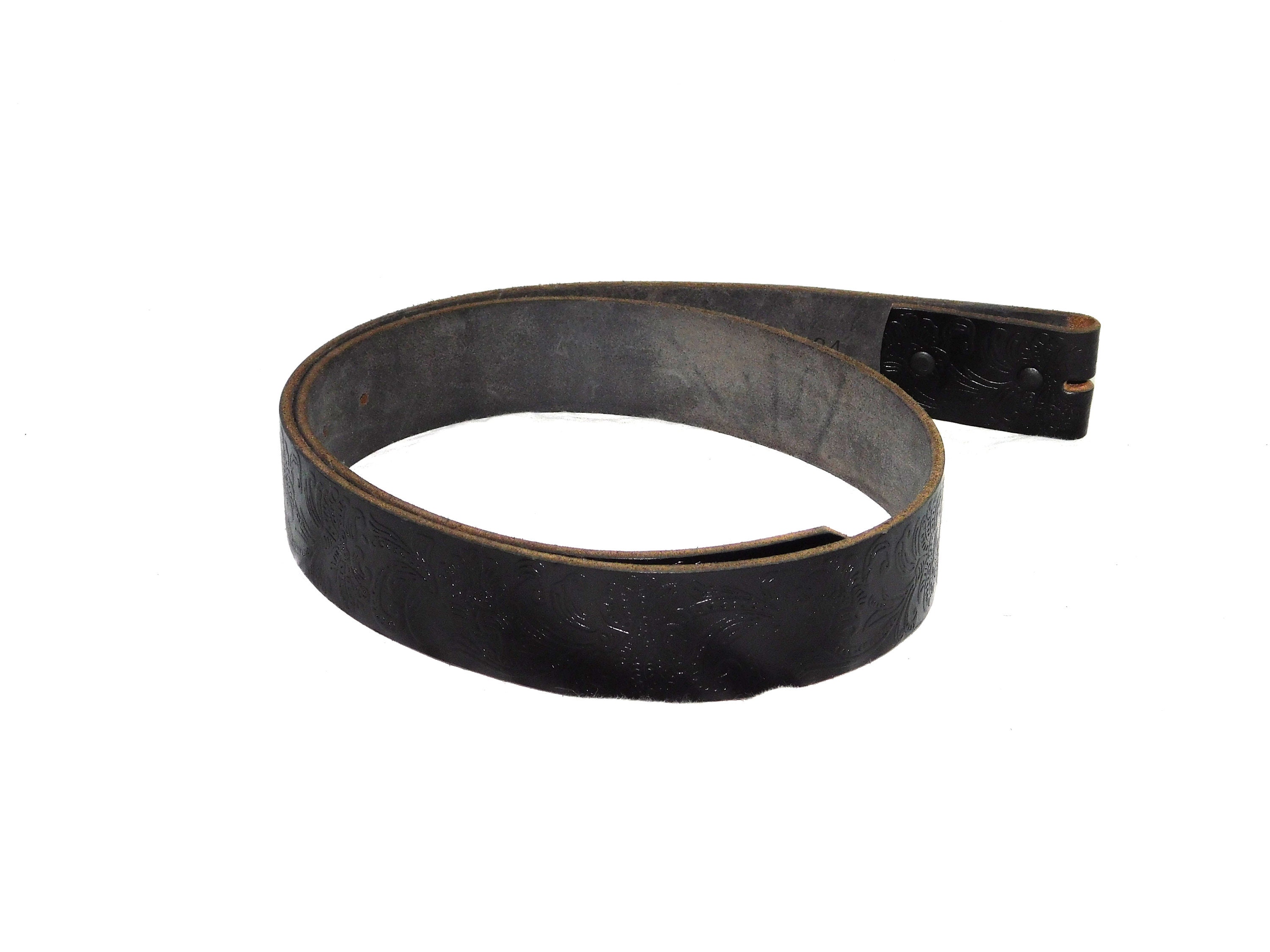 Women’s Stockyards Tooled Leather Belt. Natural and Black. Sz 34. EUC Handmade Tooled Leather Western Belt: Floral Embossed  main image 2