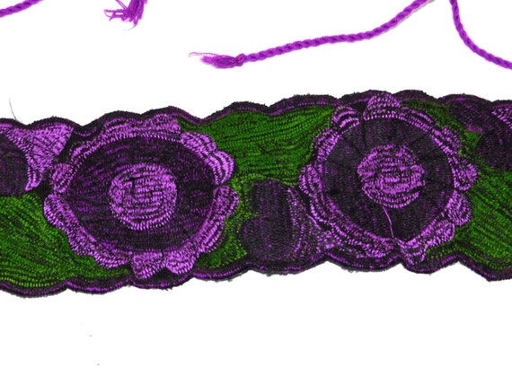 Vtg M L Purple Green Floral Embroidered Belt Fabr… - image 7