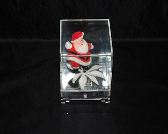 Vintage Christmas MCM Berman Anderson Rotating Dancing SANTA Music Box in Clear Plastic Case