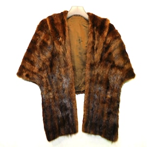 Vintage Dark Brown Striped Sable Mink Fur Stole Wrap Shawl Coat Winter Woman Formal Party Evening