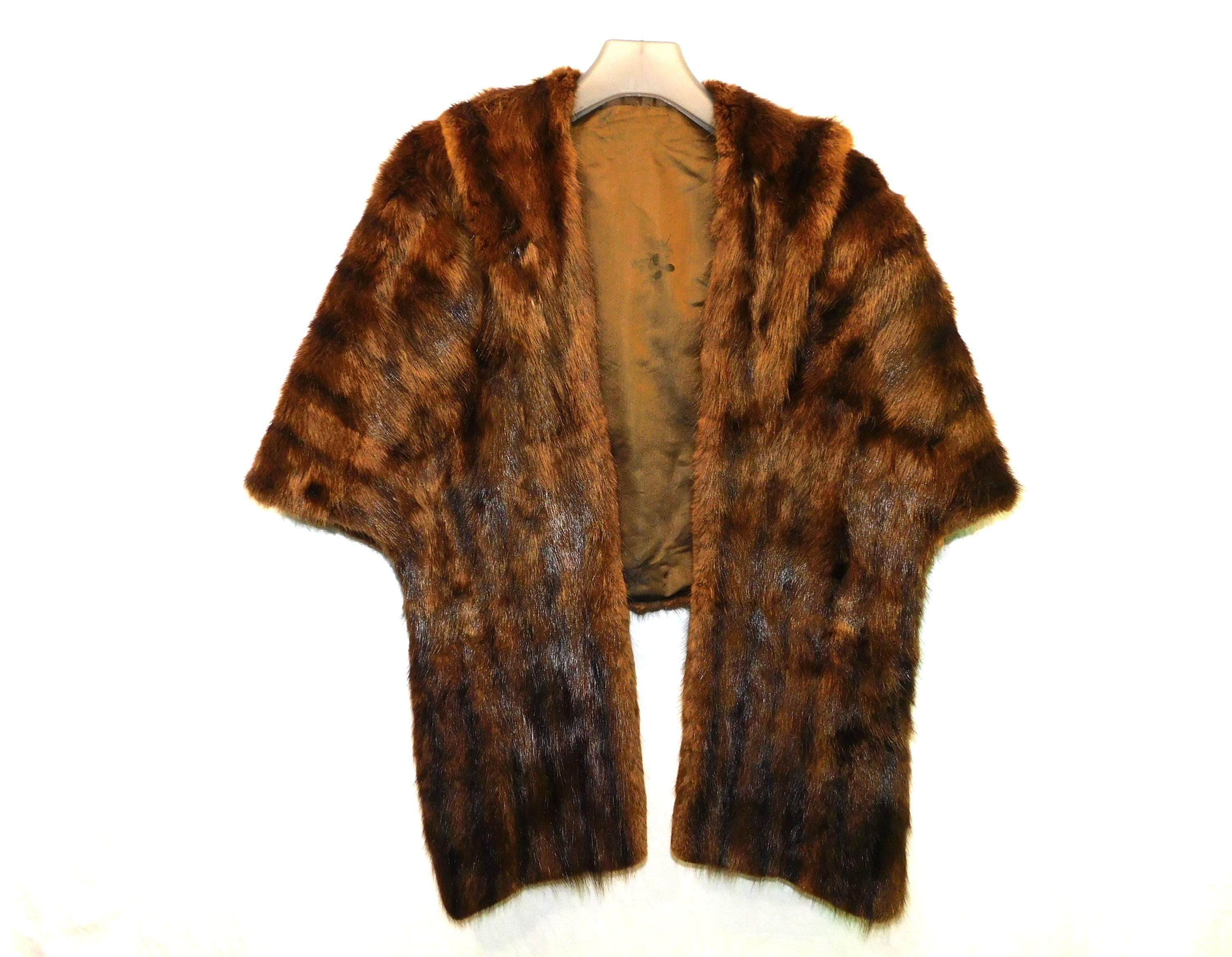 Vintage Dark Brown Striped Sable Mink Fur Stole Wrap Shawl Coat