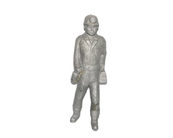 JW Coal Miner Steel Metal 10" Figurine Statue Carrying Lunch Box Lantern Vintage Mine Mining