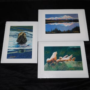 Lot 3 Gail Niebrugge Alaska Kunstdrucke Seelöwen Schwimmen Sea Otter Denali Berglandschaft Signiert 5 x 7