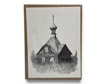 Kenai Alaska Old Russian Orthodox Church Earl Larson Art Print Vintage Drawing