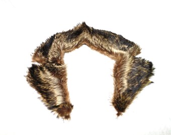Vintage Racoon Fur Collar Notched Satin Fabric Back To Sew Onto Coat Clothing