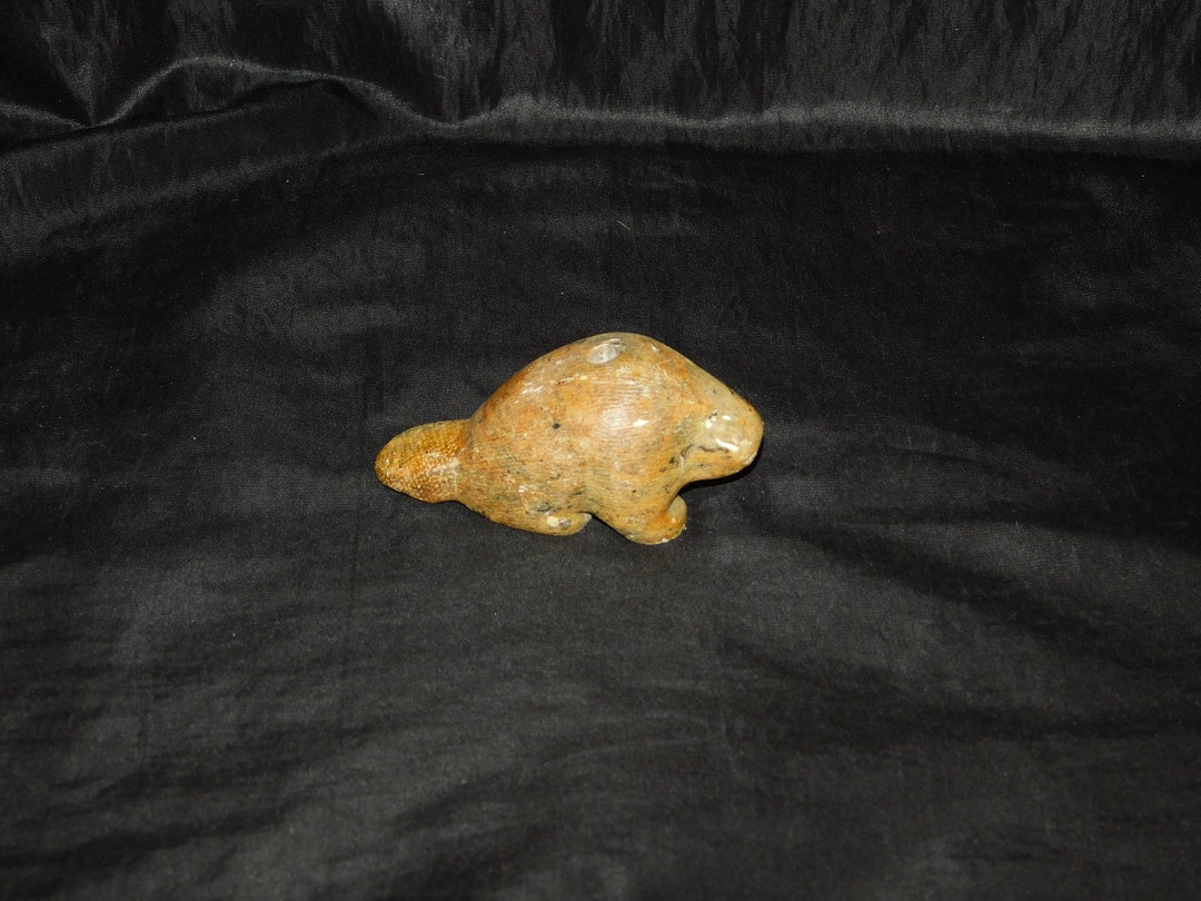 Alaska Beaver Carved Soapstone Figurine Pencil Pen Holder Hole in Back