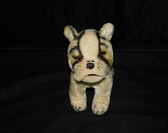 Vintage Steiff Small Bully Bulldog Dog Mohair Red Collar Standing Plush Stuffed Animal