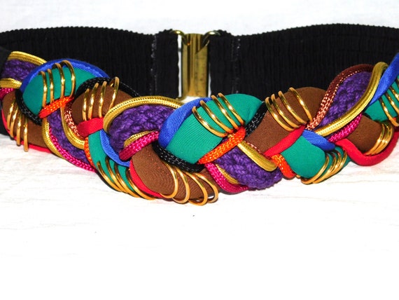 Vtg 80s XS S Colorful Braided Fabric Belt Summer … - image 3