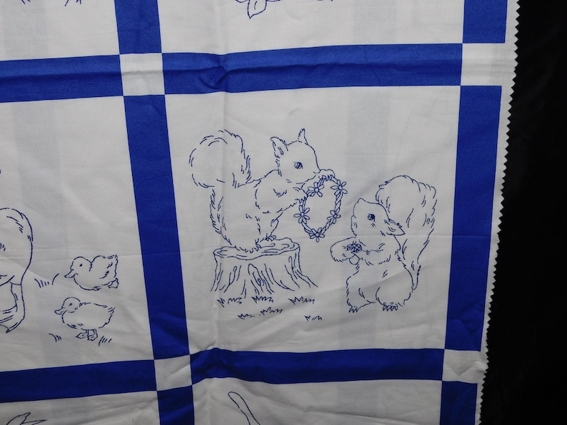 Blue Red Work RJR Fabrics Redwork Bluework Revival Blue Animals Printed Stamped Quilt ...