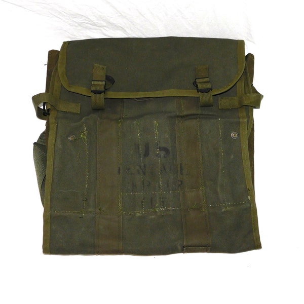 Vintage US Army Green Canvas Bag For Tentage Repair Kit Messenger Shoulder Pockets Fold Out Bag ONLY