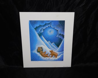 Shannon Cartwright Alaska Grizzly Bear Mother Cubs Winter Snow Time for Bed Den 1987 Signed Art Print