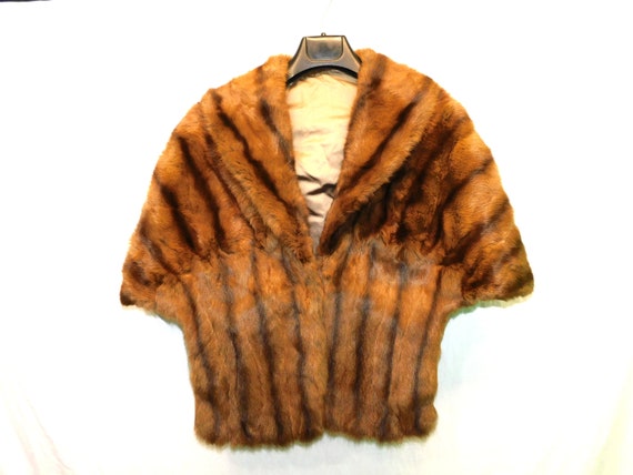 Vintage Brown Striped Rabbit Fur Stole Cape Coat … - image 3