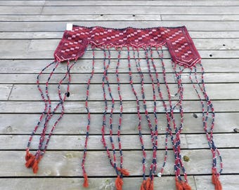 Vtg Turkmen Kapunuk Handmade Rug Turkmenistan Tent Door Decoration Maroon Red Black Beige With Hanging Tassels 44 x 60&quot;