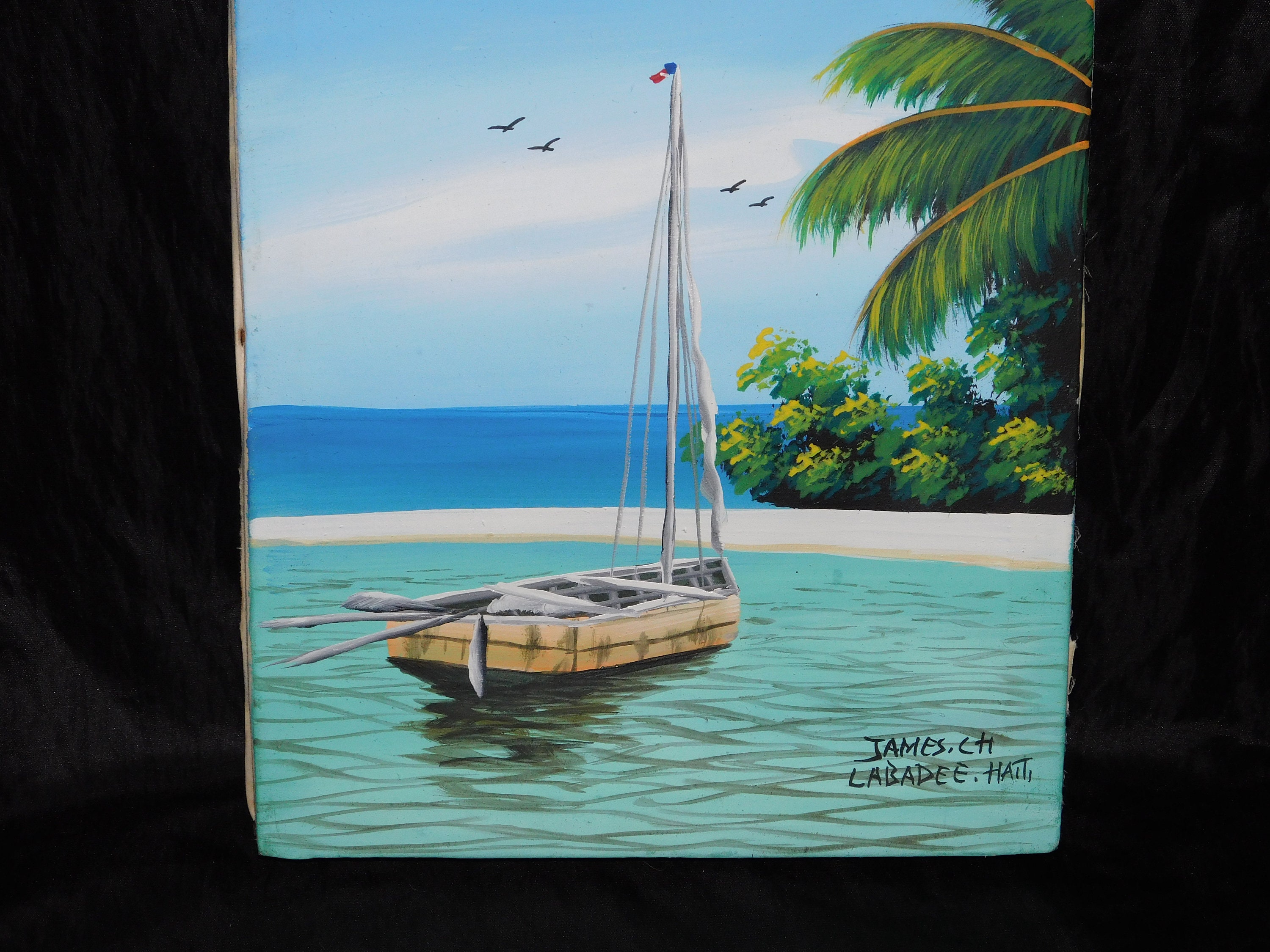 Labadee ハイチ 帆船 絵画 オリジナルアート ジェームズ CH キャンバス Labadee ハイチ 帆船 絵画 オリジナルアート ジェームズ CH キャンバス