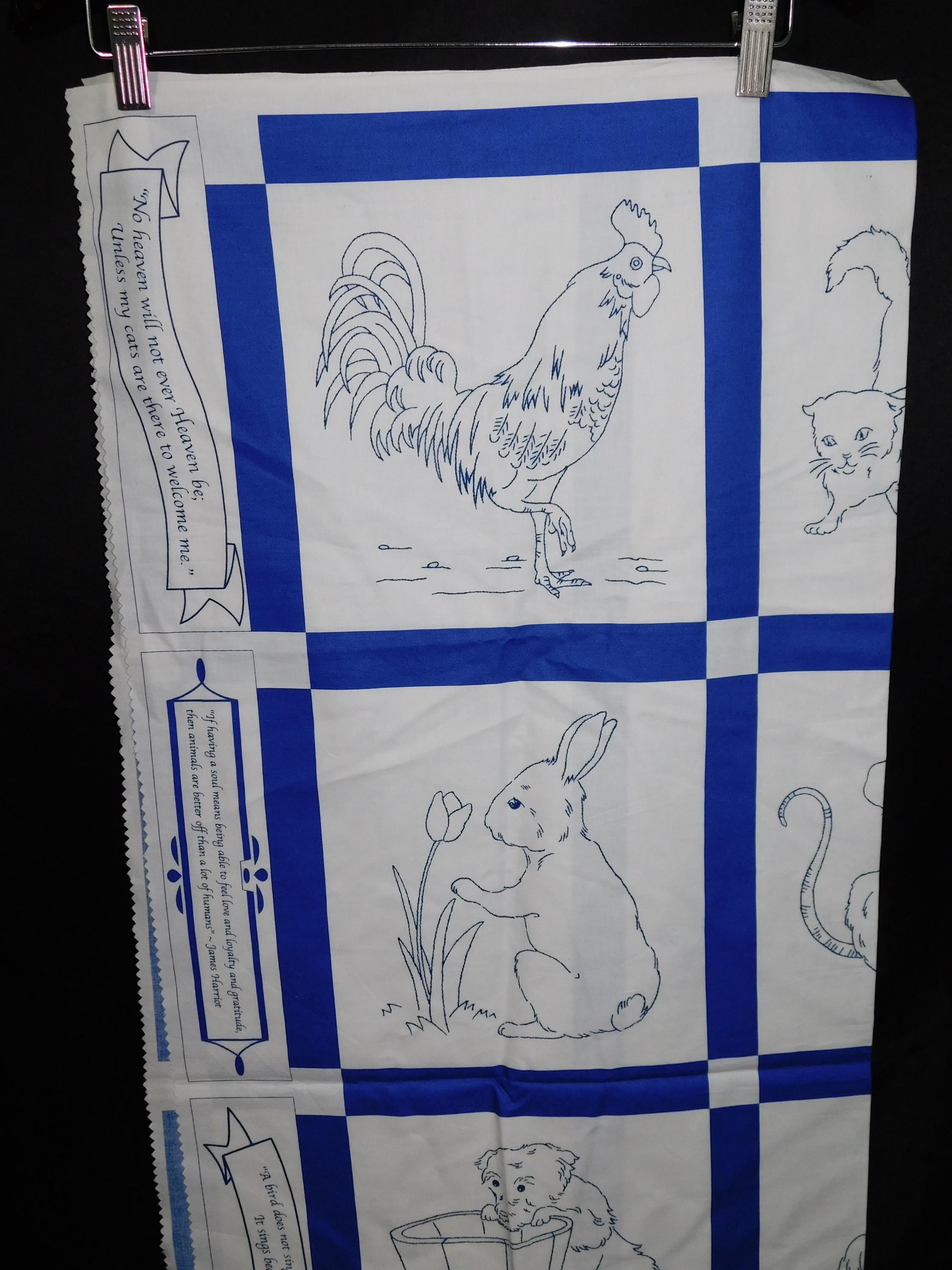 Blue Red Work RJR Fabrics Redwork Bluework Revival Blue Animals Printed Stamped Quilt ...