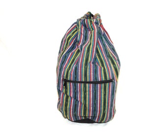 Vintage 90s Guate Colors Purple Red Yellow Stripe Satchel Backpack Purse Cotton Guatemala Hippie Boho Drawstring Top