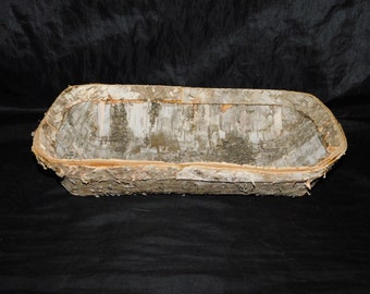 Alaska Paper Birch Bark and Wood Basket Natural Lodge Decor Rustic 12" Long Vintage Alaskan
